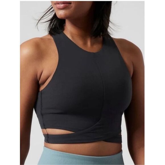 Athleta Conscious Cut Out Crop D-DD Black Sports Bra Workout Gym Yoga Activewear - Picture 1 of 7